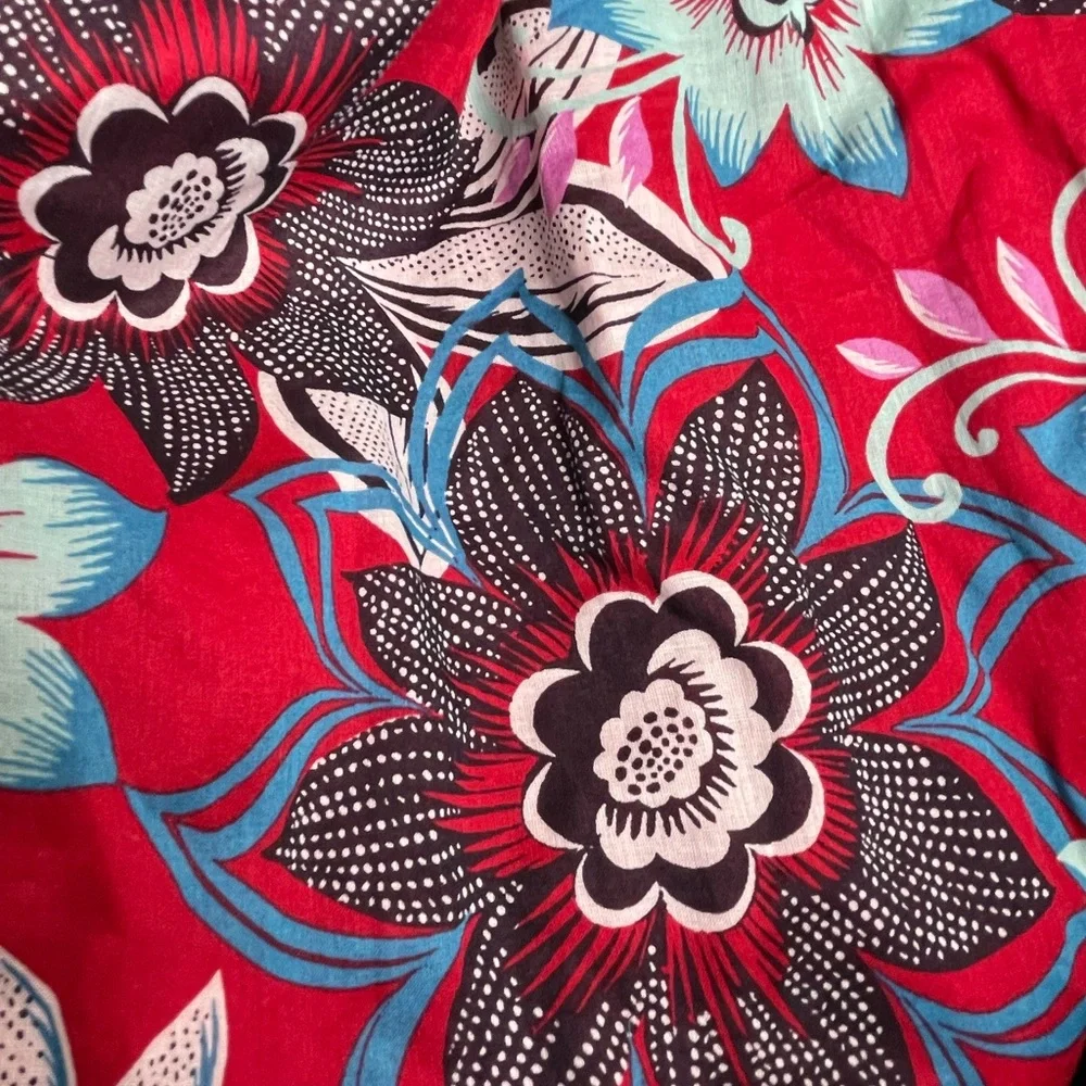 Talbots Red Jacobean Floral Tie Waist Flare Dress - Picture 3 of 4